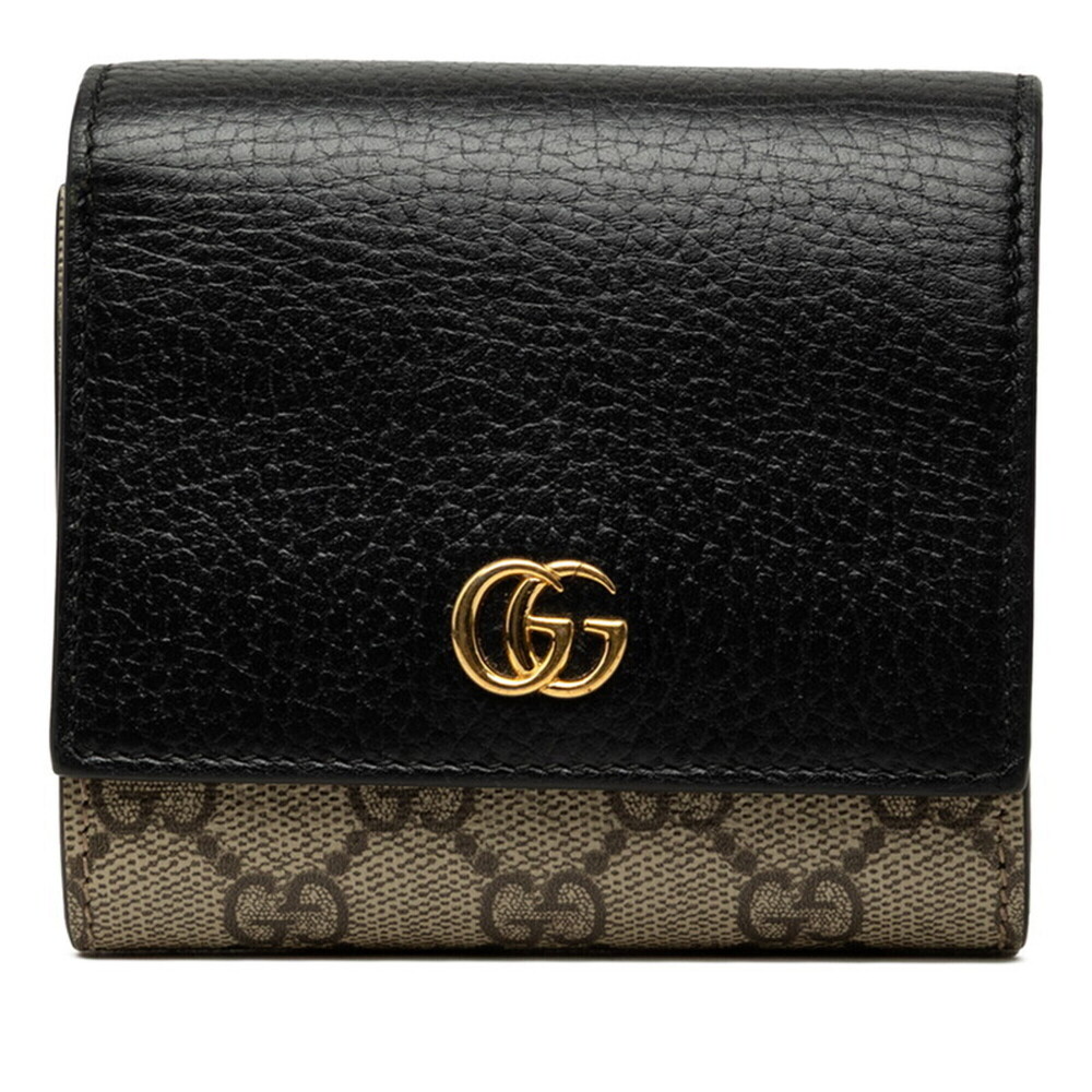Gucci GG Supreme Double G Medium Wallet 598587 Beige Black Leather Women's GUCCI